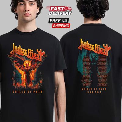 Judas Priest Щит Боли Тур 2025 Крылатый Демон Двусторонняя Футболка Унисекс Футболка