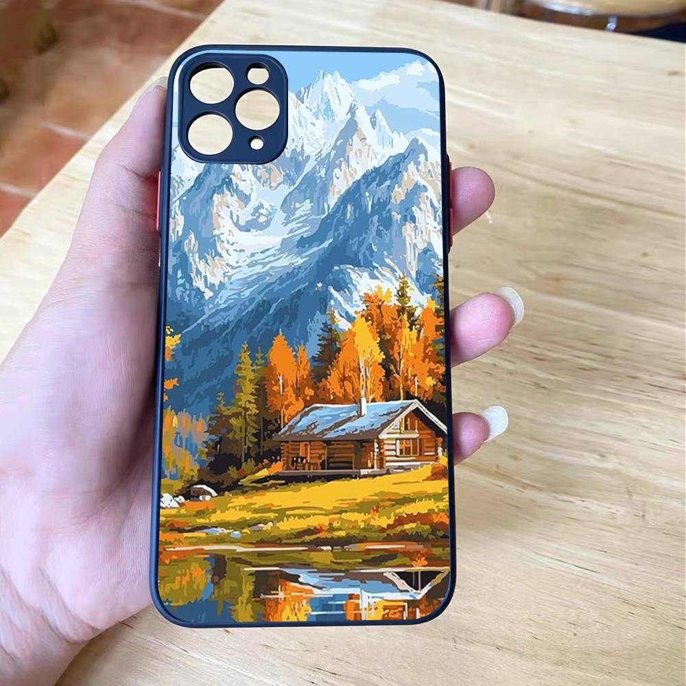 Ударопрочный чехол для iPhone X XR XS 11 12 13 14 15 16 pro Mini MAX с рисунком пейзажа, прозрачный, матовый