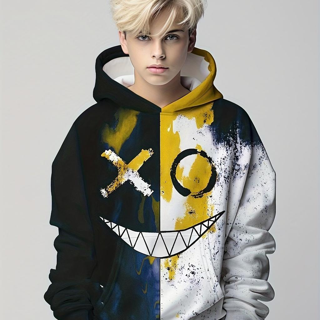 Детская одежда Толстовки Одежда для мальчиков Длинные рукава Цветные блоки Улыбающийся принт Повседневная детская летняя осенняя одежда Детская одежда Топы