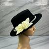 Elegant Pearl Flower Bridal Flat Top Hat For Lady