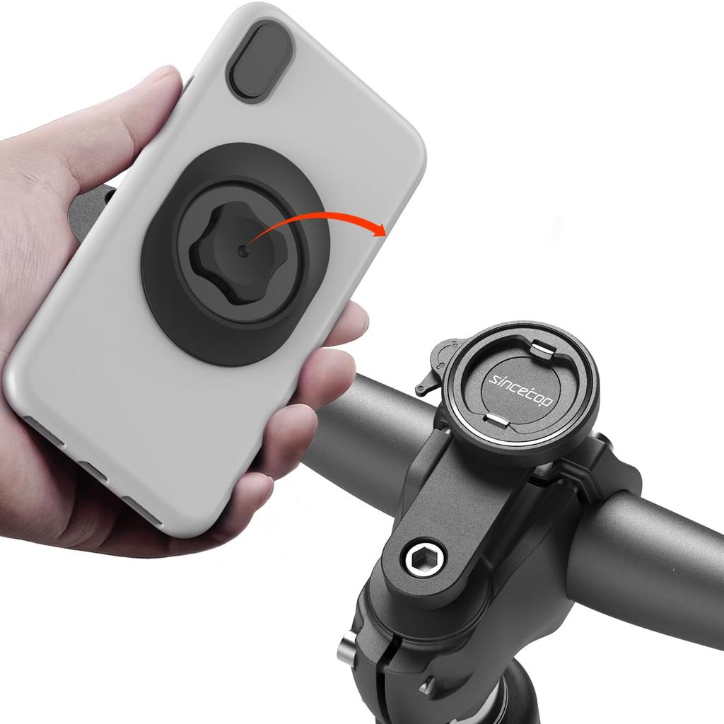 Sincetop Bicycle Phone Bundle Smartphone Aluminum Phone Holder for Mountain Bikes and Road Quick Connect Clip MTB Bar Compatible with iPhone Black