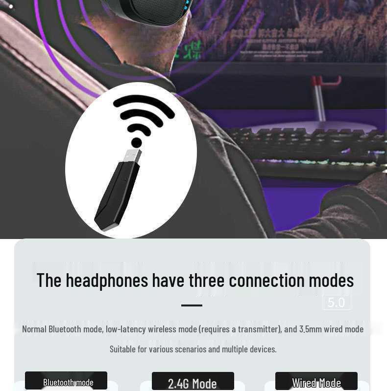 Беспроводная Bluetooth-гарнитура для игр со съемным микрофоном, 2,4G с шумоподавлением для ПК и телефона