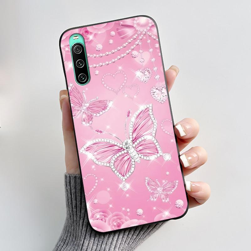 For Sony Xperia 10 VI V IV III II Case Luxury Fashion Butterfly Flowers Soft Black TPU Cover Ultrathin Shockproof Shell Fundas