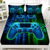 1pc Neon Blue Game Controller Print Fitted Sheet Deep Pocket Elastic Mattress Cover Single Double Queen King Bedroom Decor