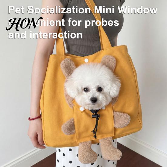 Portable Dog Carrier Pet Tote Bag, Bear Design Carrying Pouch with Head Small Hole, Travel Single Shoulder Bag for Cats Dogs Canvas