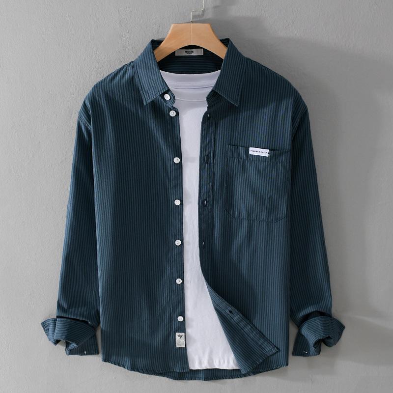 Мужская новая полосатая рубашка с длинными рукавами, трендовая повседневная свободная популярная молодежная простая мужская рубашка