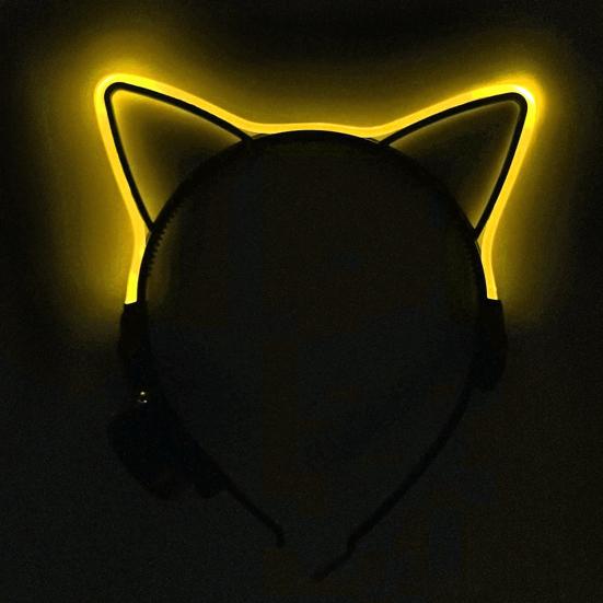 LED Light Cat Ear Hair Hoop Plastic Headband with Anti-Slip Design Men Women Bar Nightclub Hairband Hair Accessory