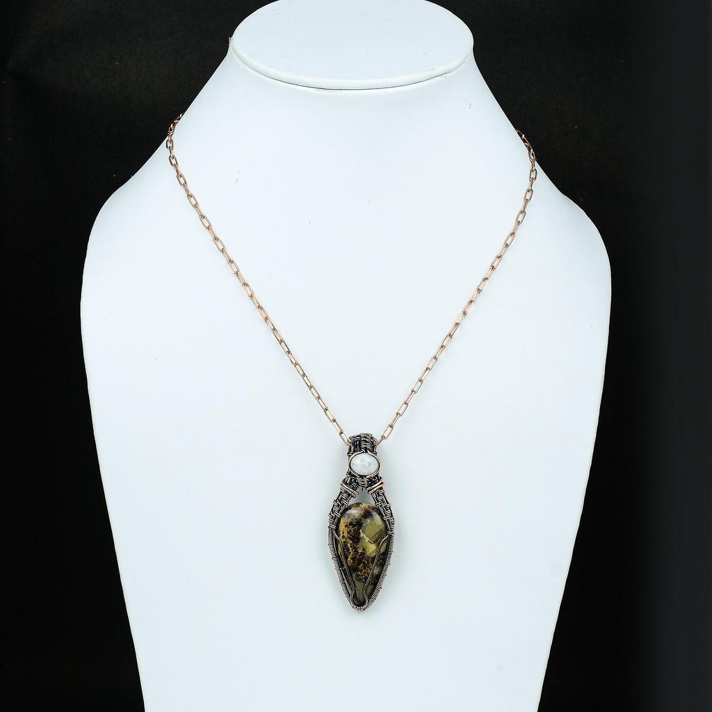 Септрианский медный кулон, медная проволока, обернутые ювелирные изделия, кулон с драгоценным камнем, Радуга, лунный камень, ювелирные изделия, подарок для матери, септические украшения для женщин