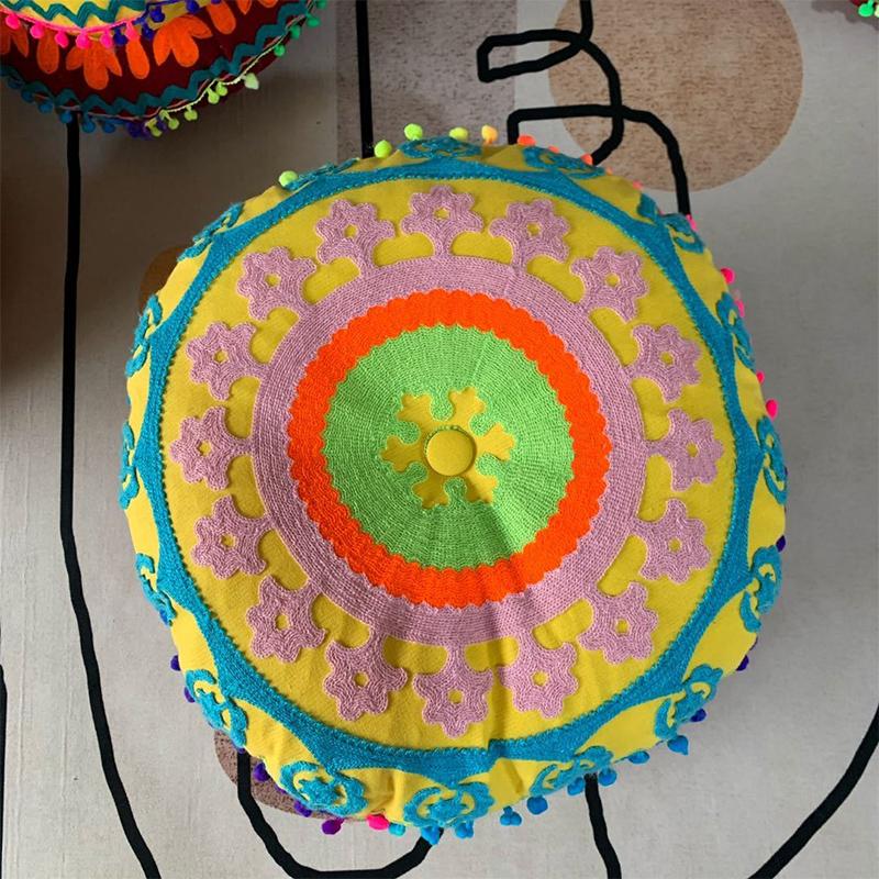 Подушка в богемном марокканском стиле с этнической вышивкой, подушка для медитации, коврик для пуфа на эркер с сердечником для домашнего декора