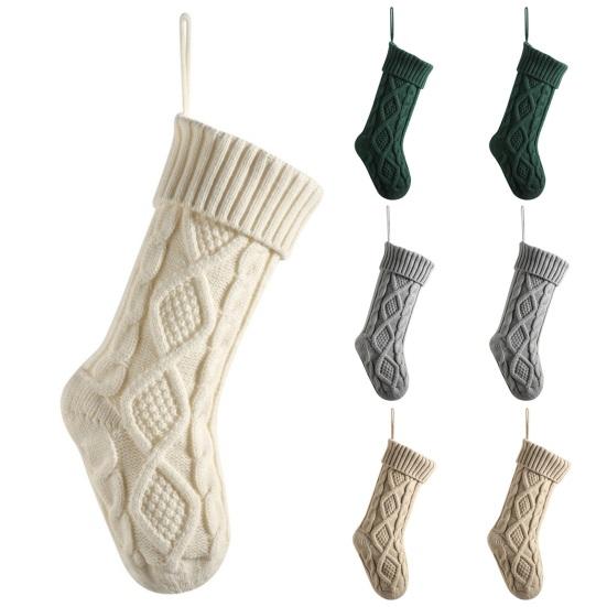 Рождественский мешок конфет Вязаный узор ромба Подарочный пакет большой емкости Декоративные носки Висячие чулки Рождественские елочные украшения Рождественские украшения Опора