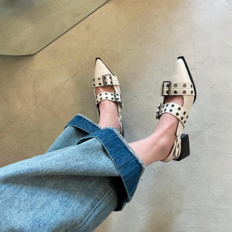 Женские сандалии Французский стиль Остроносые туфли Мэри Джейн Новая летняя ретро обувь для женщин Роскошные дизайнерские сандалии Женские