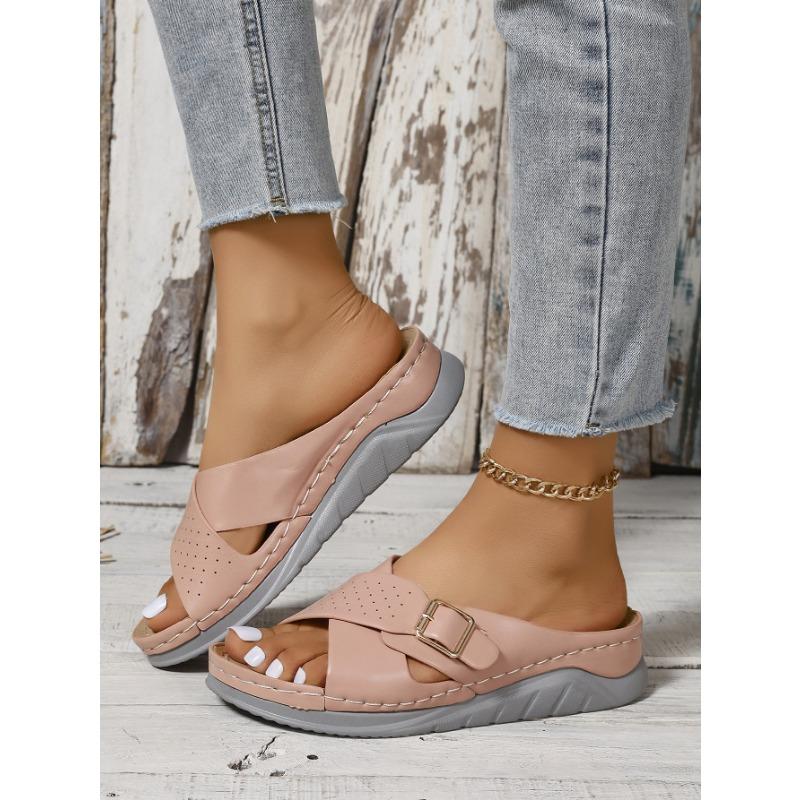 Сандалии на покатом каблуке с перекрестными ремешками, пляжные сандалии, женская обувь больших размеров