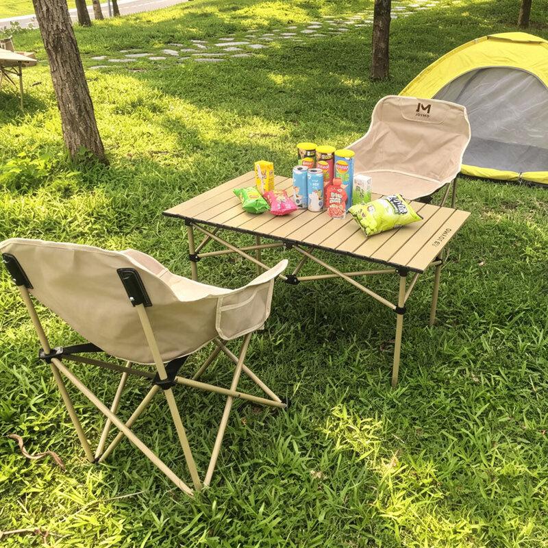 Jimeng Metal Roll-Top Table and Moon Chair Set