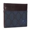 Gucci GG Supreme Palladium Tone Hardware Blue Ceramic Effect Design Leather Card Holder Men's Dark Blue