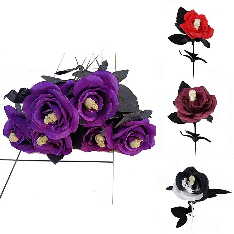 1 шт., товары для Хэллоуина, искусственный цветок с черепом, черный искусственный цветок, цветок ужаса, роза