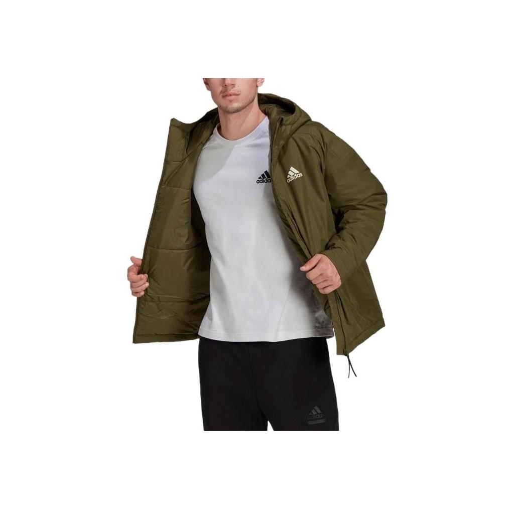 Adidas Alphabet Logo Striped Print Hooded Zip Jacket Men Outerwear Olive-Green H55342