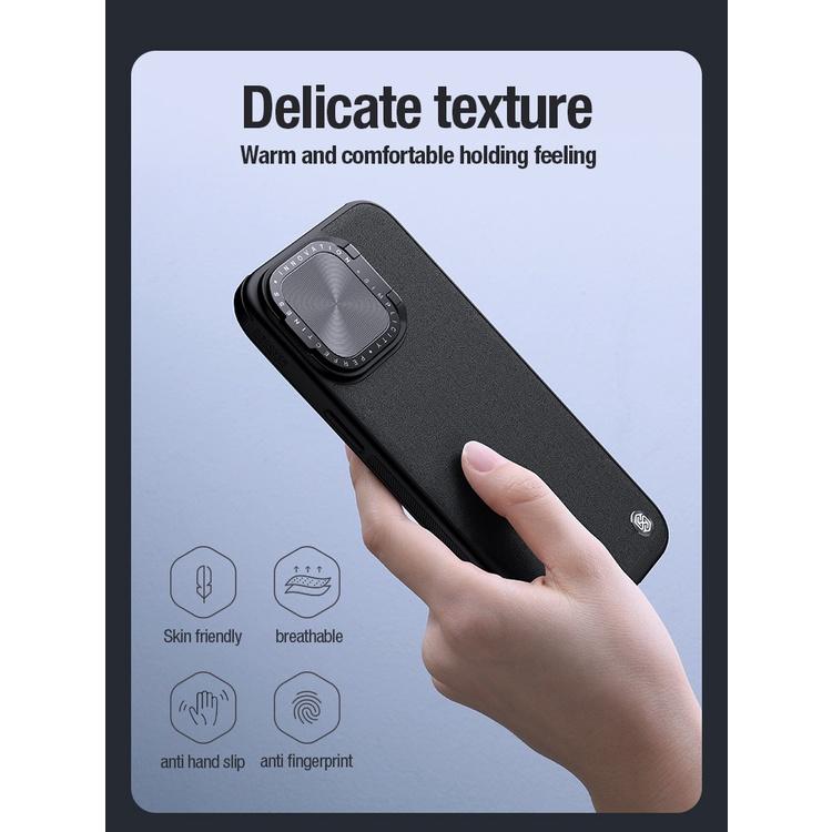 NILLKIN Роскошный кожаный чехол CamShield Prop для iPhone 15 Pro Max, чехол для телефона, противоударная задняя крышка из сплава с креплением для камеры