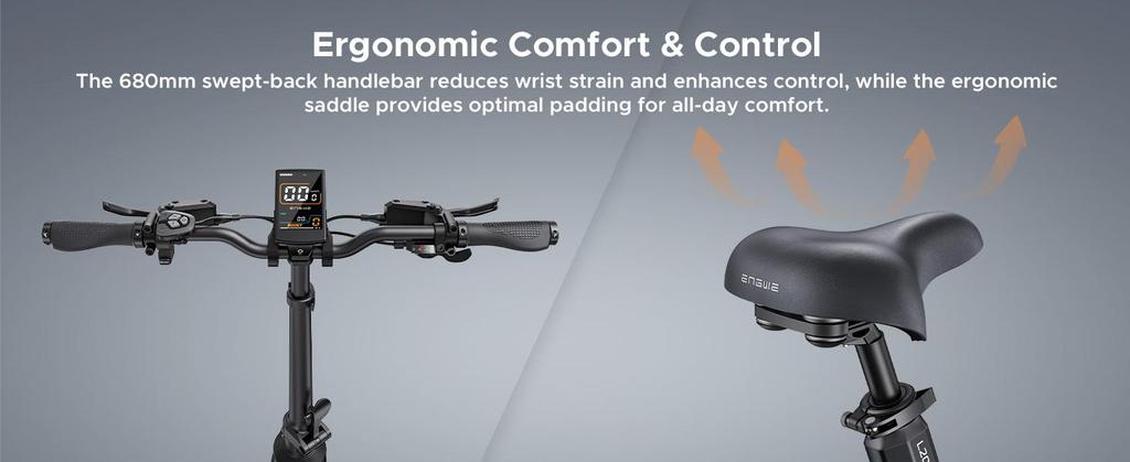 Электрический велосипед ENGWE поставляется с приложением, аккумулятором 48 В 13,5 Ач (запас хода до 135 км), и шины 20*3.0.L20 3.0 BOOST