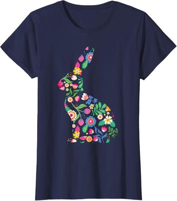 Easter Bunny Rabbit Floral Pattern Easter Day Cute Ladies' Crewneck T-Shirt
