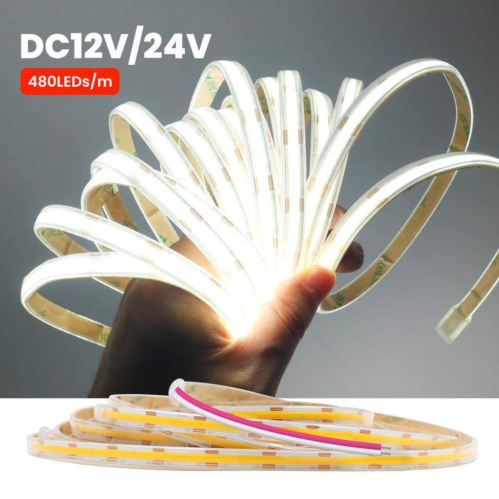 Xiaomi IP67 Светодиодная лента COB DC 12V 24V Водонепроницаемая лента 480 светодиодов/м Бассейн Гибкая Комната Высокой плотности Лента 3000K 4000K 6500K