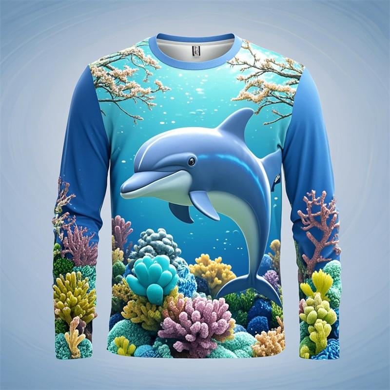 Y2k Men Women 3D Printed Long Sleeve T-shirt Sea Animals Dolphin Hip Hop Long Sleeve Fashion Harajuku T Shirt Tops Kids Top Tees