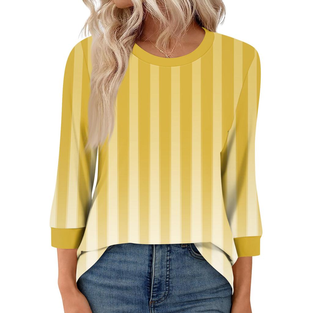 Women's Fashion Casual Seven Sleeve T-Shirt Print Round Neck Top