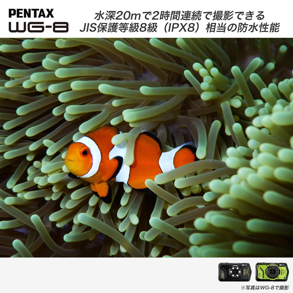 PENTAX WG-8 Green Professional Outdoor Camera [20m Waterproof] 20MP [28mm Wide Angle, 5x Optical Zoom] [Equipped with 6 Multi-Function Ring Lights]