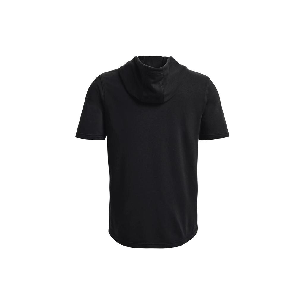 Under Armour Rival Terry Short Sleeve Hoodie With Drawstring And Solid Color Pattern Print Men Tops Black 1370396-001
