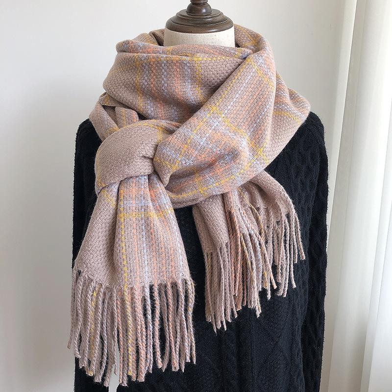 Plaid Pattern Polyester Scarf for Women - Cute Woven Shawl with Fringe, Weekend Casual, Inelastic, Hand Wash/Dry Clean, Warm & Stylish