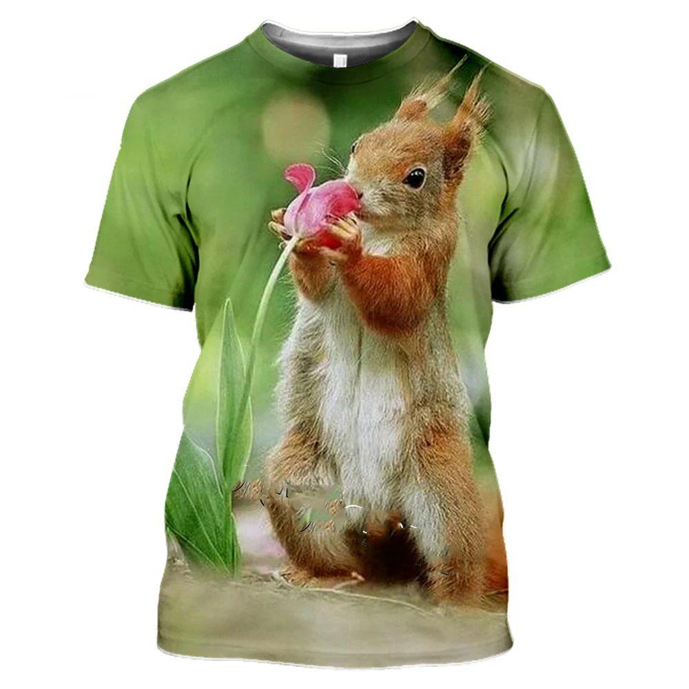 Men Summer Cute Fun Animal Squirrel Figure 3d Printed T-Shirt Casual Personality Comfortable Plus Size O Neck Short Sleeve