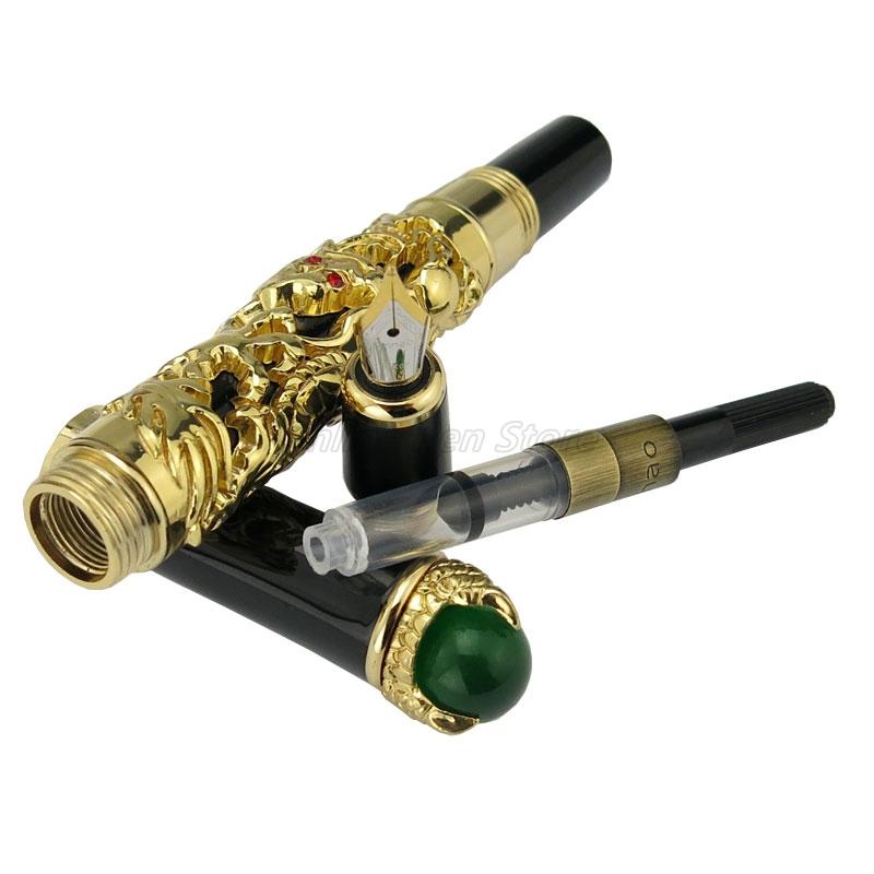 Jinhao Brilliant Gold Металлический Дракон Король Древний Жемчуг Резьба Тиснение Средний Перо Ручка Офис Школа Канцелярские товары