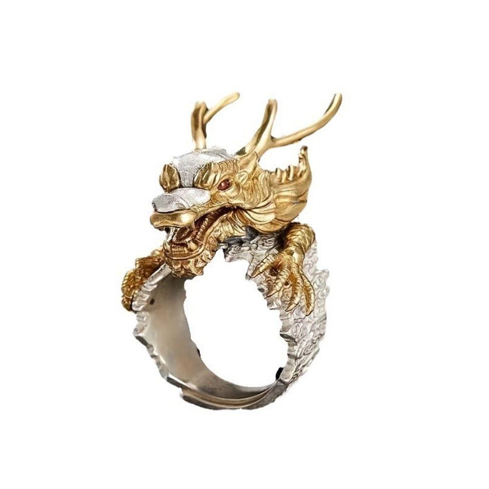 Two Tone Dragon Head Rings Gold Plated Dragon Shape Ring Trendy Animal Ring Index Finger Ring