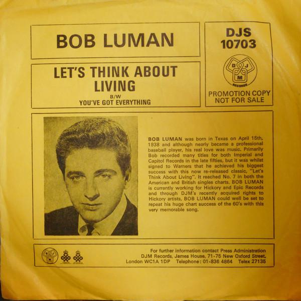7inch Record BOB LUMAN - Let's Think About Living / You've G DJS10703 DJM Records UK Rock Used