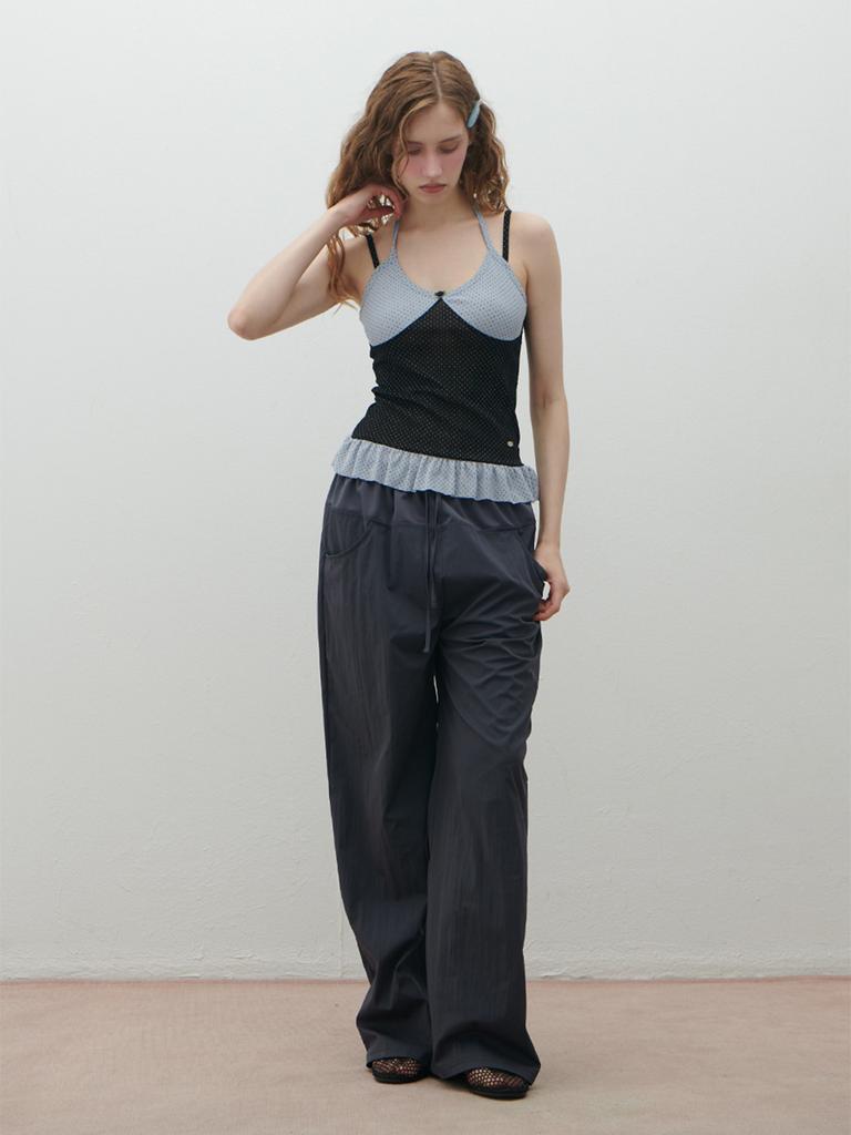 HHIPS Silk Contrast Nylon Wide Pants (Charcoal)