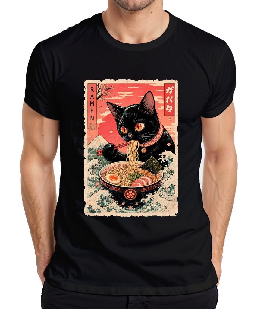 Ramen Black Cat Japanese Noodles Anime Kawaii Japan Neko Men's T-Shirt
