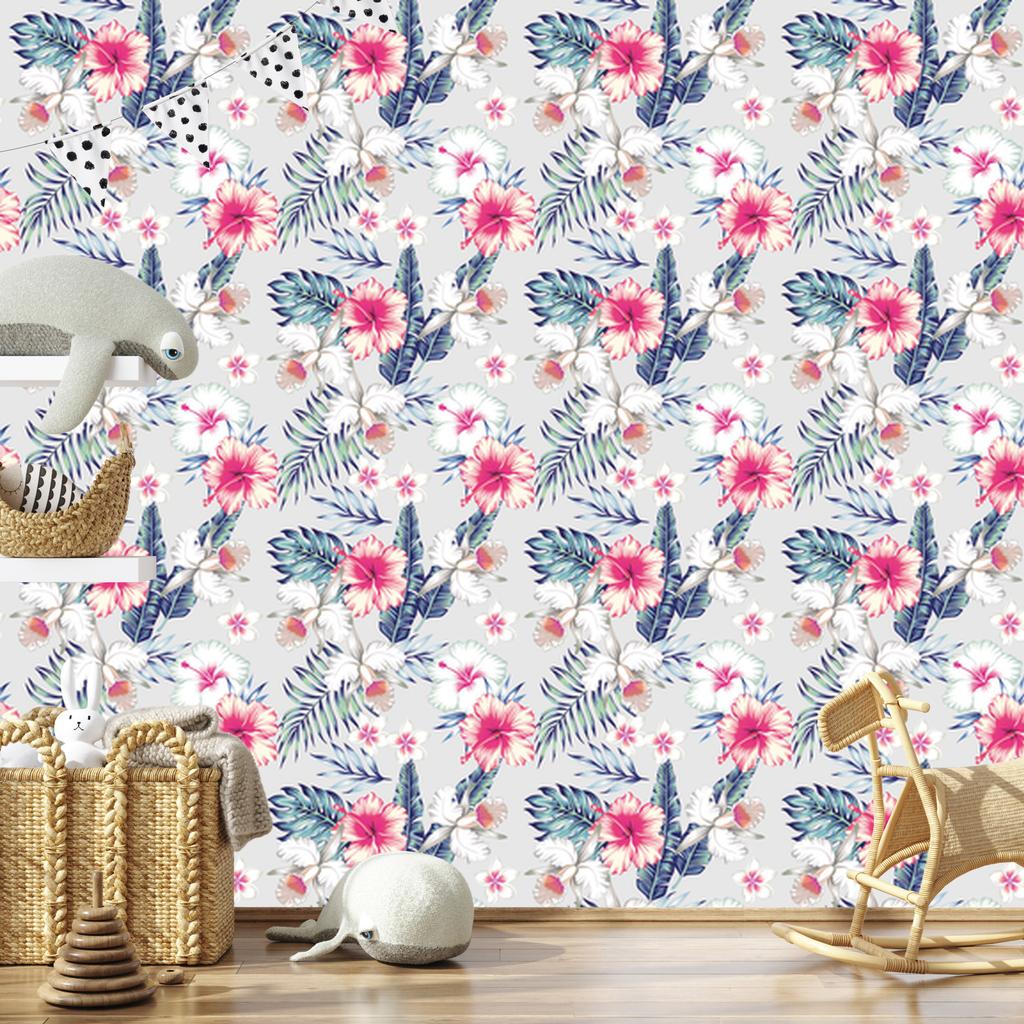 Exotic Flowers and Leaves Wallpaper for Living Room and Bedroom 50x1000