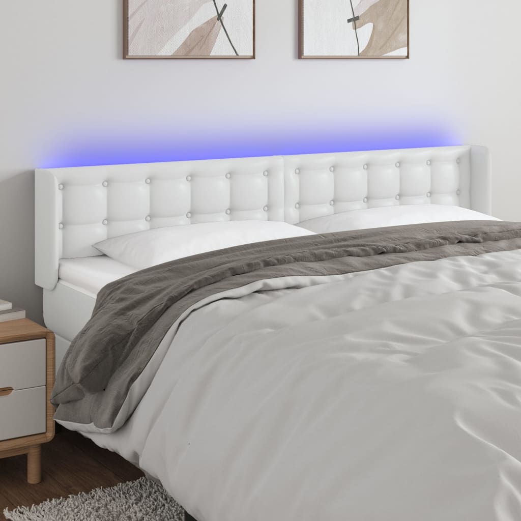 Vidaxl Zagłówek Do Łóżka Z Led, Biały, 163X16X78/88 Cm, Sztuczna Skóra