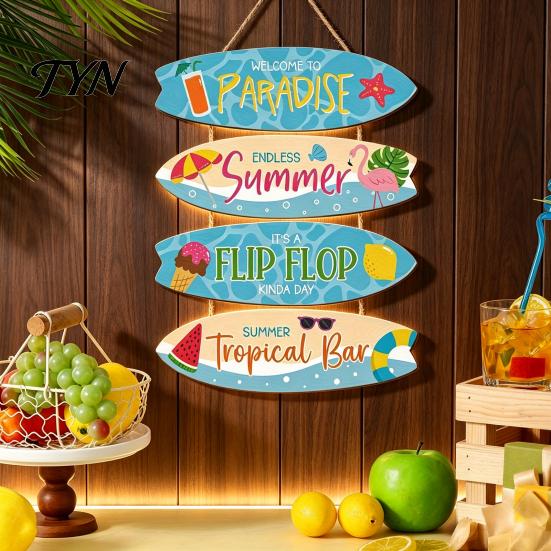 Farmhouse Home Ornament Inspirational Wooden Hanging Sign, Summer Surf Kids Positive Quote Wall Plaque, Rustic Porch String Sign for Bedroom Room Yard