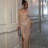 Пользовательские Кристалл Горный Хрусталь Блестящий Дизайнер Сексуальная Рыбалка Сетка Полый Боковой Разрез Платье Пакет Бедра Длинное Платье Сексуальный Наряд S3503