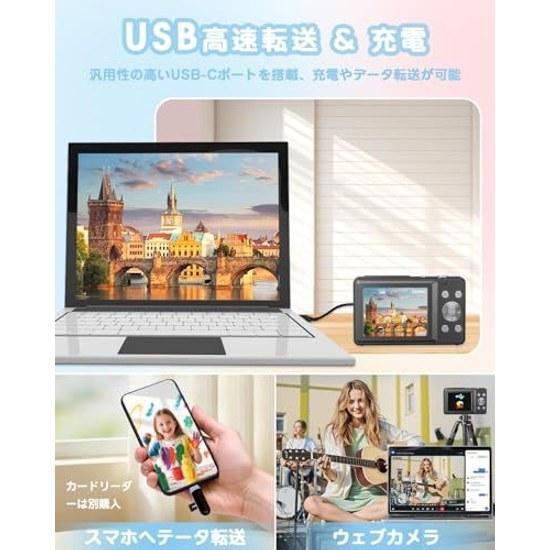 2026 Latest AF Digital Camera 44 Megapixels Type-C Charging Lightweight 115g 2.4-inch Large Screen Includes 2 Extra Batteries 16x Zoom Compact Manual