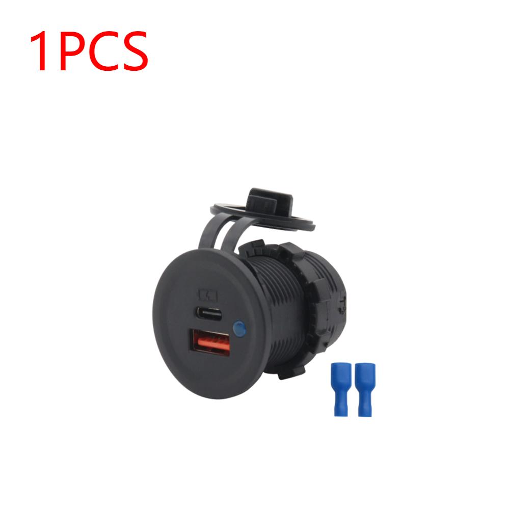 1-3PCS Car Dual USB Charger Socket DC 10-28V QC3.0 PD Type C 18W Car Charger Adapter with Cover Car Dual Port for Boat Truck