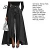 Simple Design Women Trousers Pants High Waist Buttons Zipper Closure Denim with Everyday Pockets Irregular Large Hem Wide Leg Solid Color Casual Loose