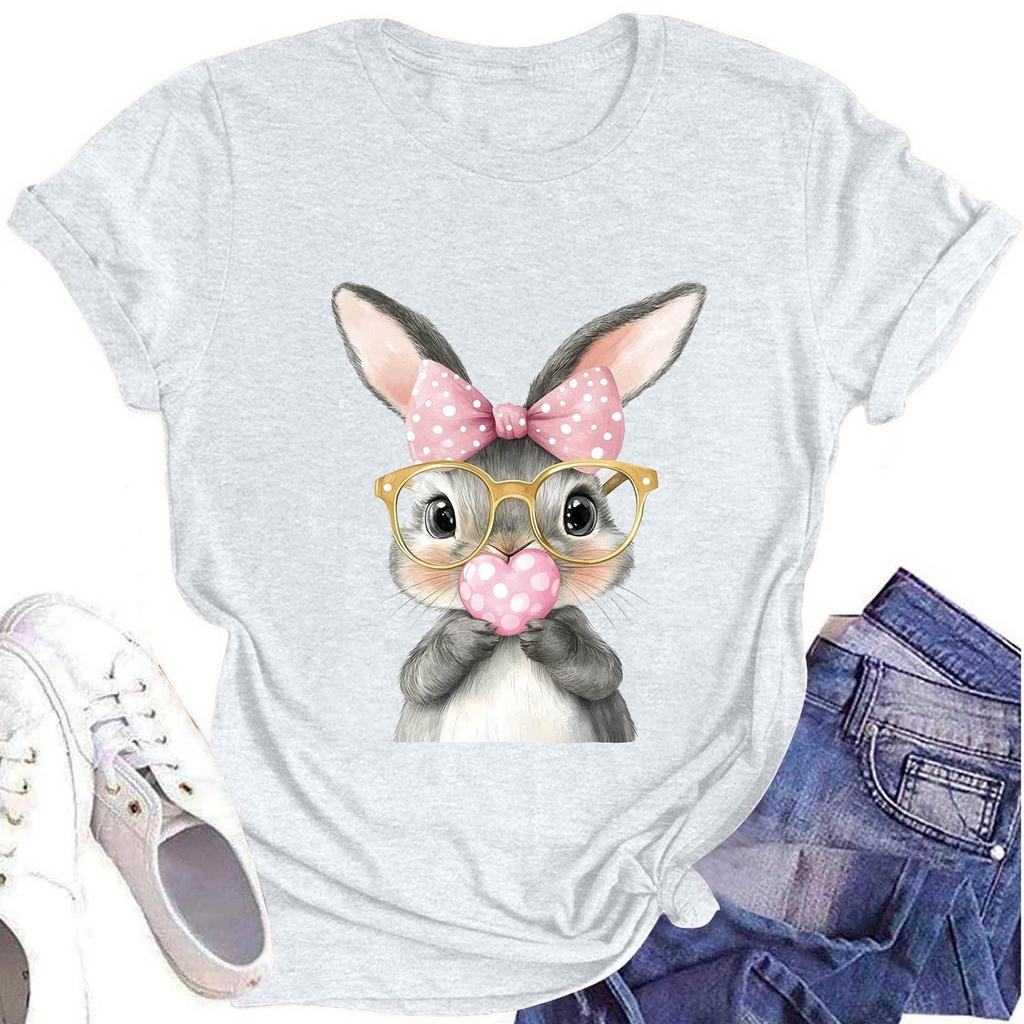 Женская модная футболка с круглым вырезом и коротким рукавом, повседневный топ с пасхальным принтом