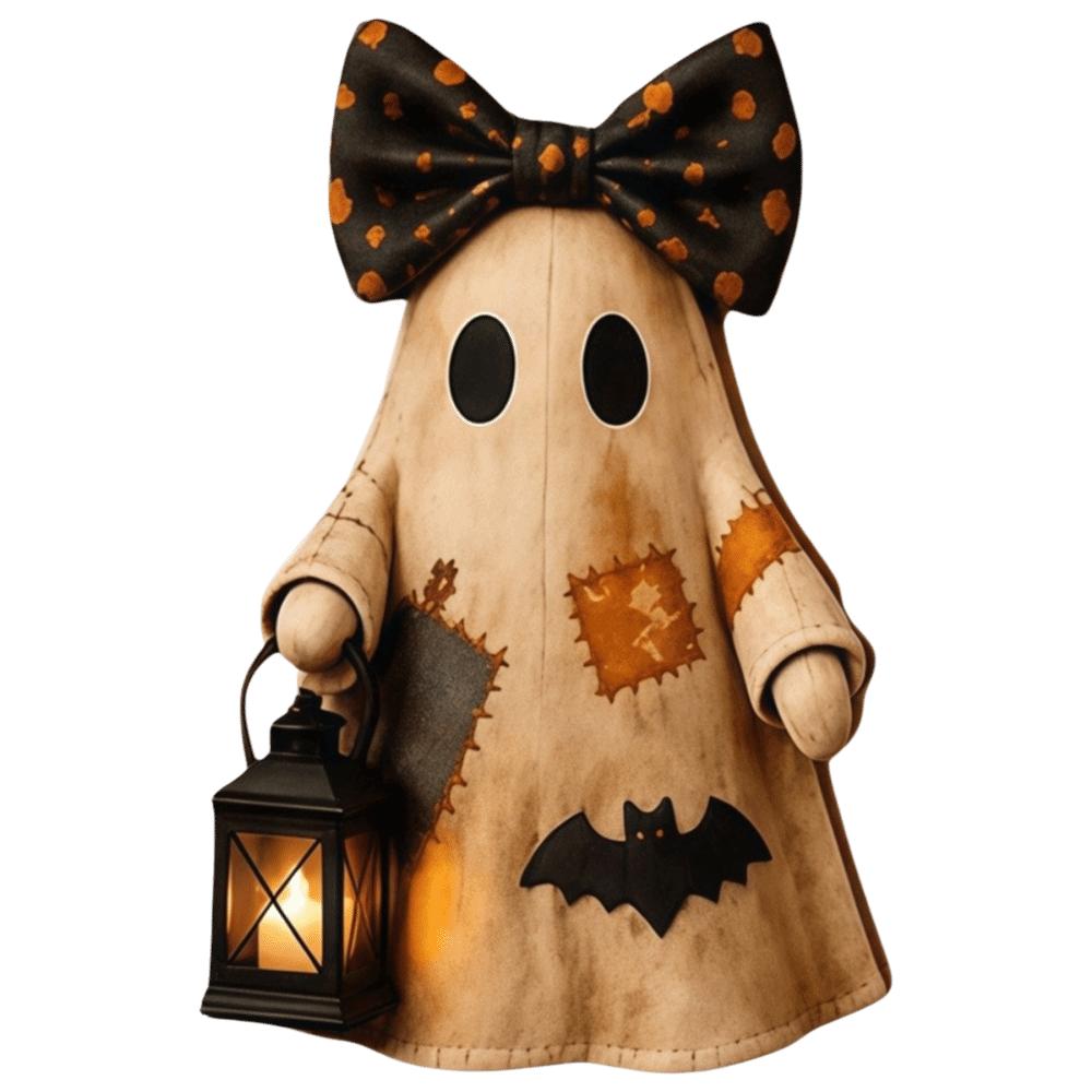 Double-Sided Printed Wooden Ornament Handmade Ghost Figurine Tabletop Ornament Halloween