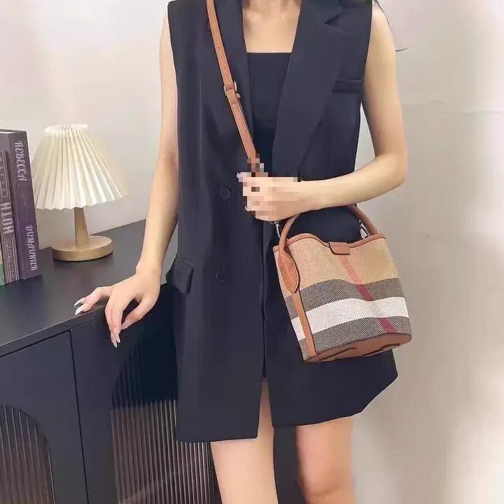 Универсальная женская клетчатая мини-сумка-ведро из холста для мамы и ребенка - 2025 Сумка на плечо и через плечо.