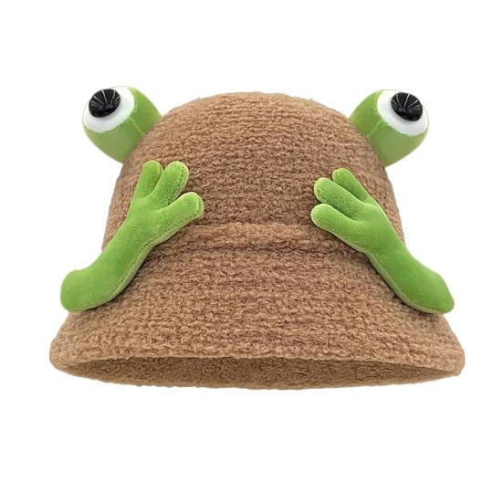 Зимняя панама мультяшного дизайна с 3D лягушкой, утолщенная плюшевая шляпа рыбака, женский аксессуар для активного отдыха