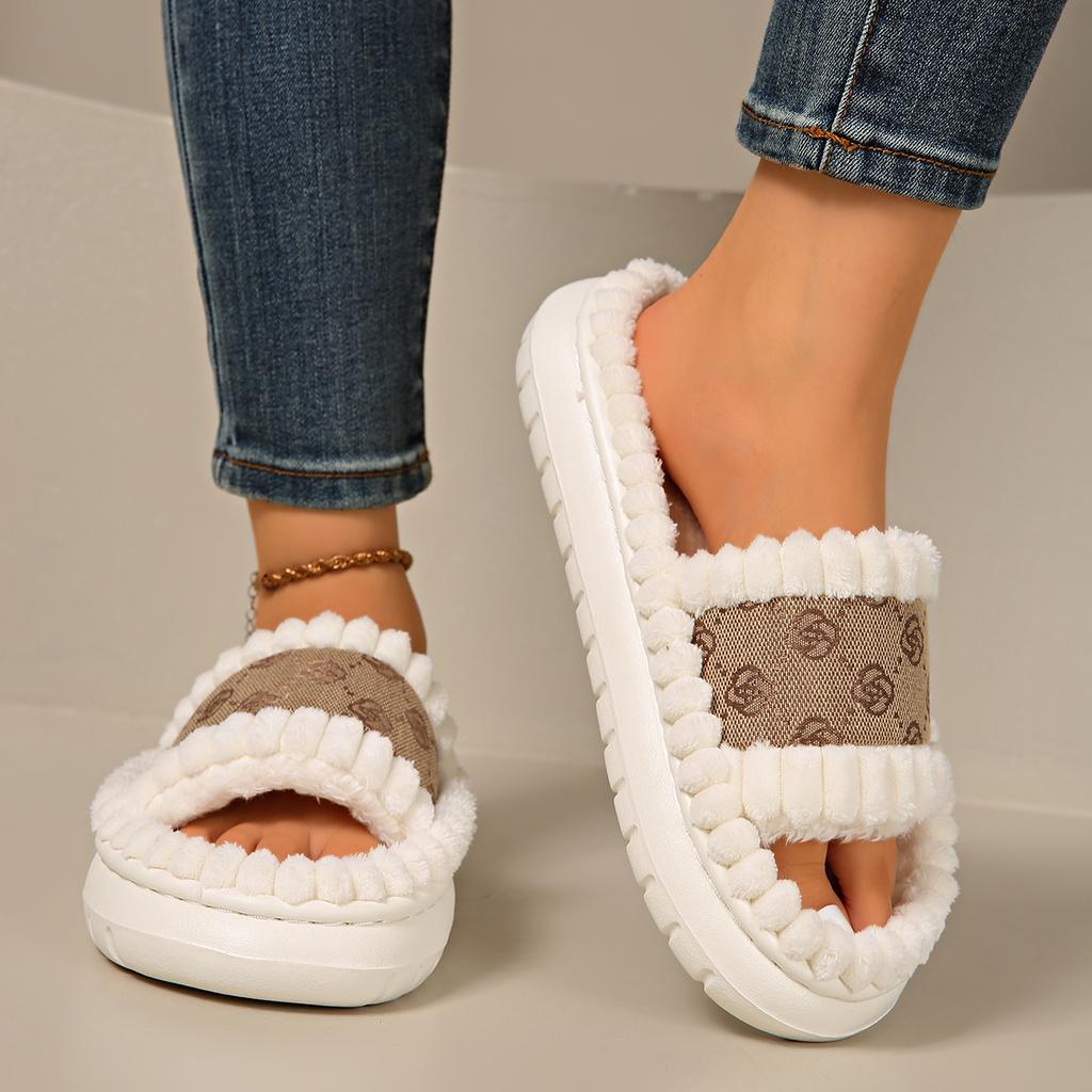 Fashion Women Home Slippers Warm Plush Shoes Ladies Fluffy Shoes Cozy Open Toe Indoor Slides Women Fuzzy Non-Slip Bedroom Slippers