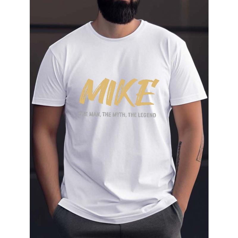 Plus Size Grew Neck T-shirt For Men, 'MIKE' Pattern Short Sleeve Tees For Summer, Casual Style