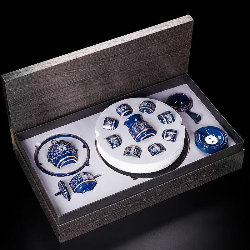Blue and White Porcelain Kung Fu Tea Set with Automatic Teapot