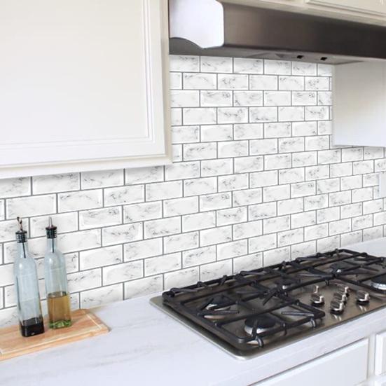 Tile Sticker Easy-to-install 3D Tile Wall Sticker Splashback Waterproof Durable Wall Decals for Home Kitchen